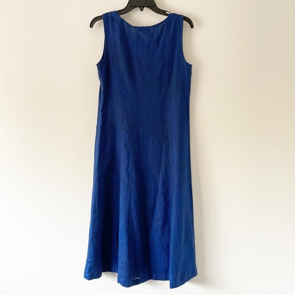 100% Linen Midi Blue Sleeveless Dress Size Petite Med - Picture 2 of 11